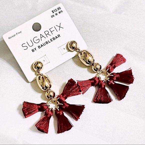 SUGARFIX x BAUBLEBAR Bundle of 2 wine & gold tassel & wrapped stud earrings NWT - Picture 2 of 8